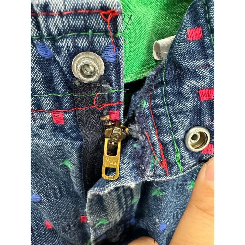 Vintage Oshkosh B’Gosh Vestbak Denim Overalls Suspenders Red Green 12 Months